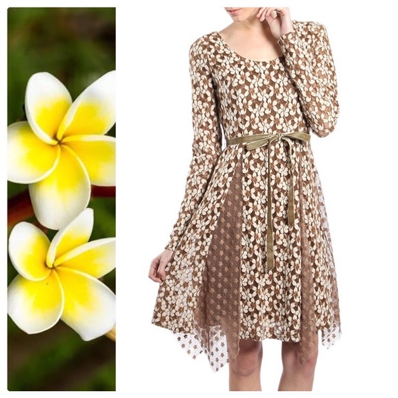 A'Reve Dresses & Skirts - Blossoming Almond Brushed Lace Handkerchief Dress